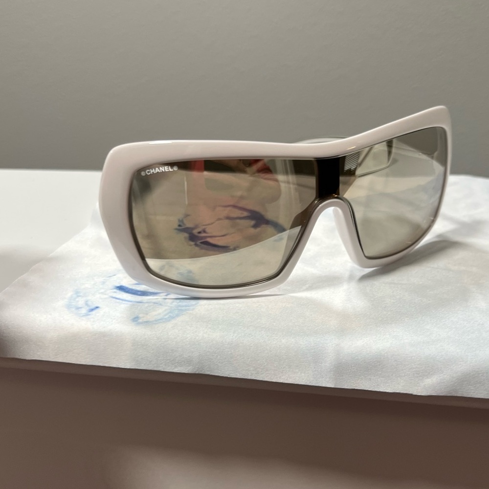 White Chanel shield sunglasses